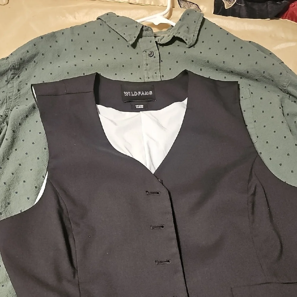 Wildfang complete outfit: Wide leg pants, vest, cotton shirt - Picture 1 of 5